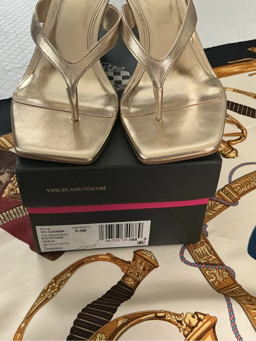Vince Camuto Gold Square-Toe Thong Sandals